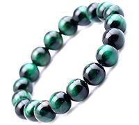 SHFJASBNUMG Green Tiger Eye Gemstone Bead Bracelet Stretch Chakra Energy Balance Protection Healing Gift for men & women 8mm