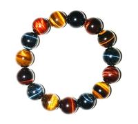 SHFJASBNUMG Mixed Tigers Eye Mens Bracelet 14MM | Mixed Red Gold Blue | Fits for About 8" Wrist | Natural Solar Plexus Chakra Gemstones | Bring Luck Wealth Courage | Protection from Evil | Gift