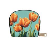 SHFJASBNUMG Orange Flower Leather Bag Teal and Orange Picture Wallet Flower Card Pack Ski Resort Visitors - Lift Ticket and Lodge Card Holder 9X11CM
