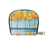 SHFJASBNUMG Yellow Leaves Wallet Scenery Picture Card Pack Gold Ginkgo Tree Leather Bag Golf Players - Course Membership Card Holder 9X11CM