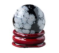 SHFTQXSLAT Snowflake Obsidian Ball Polished Stone Crystal Sphere Sculpture Figurine with Stand Home Decorative Crystals, 40~45mm