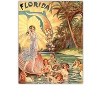 SHFTQXSLAT Sunshine State Wall-Art - Vintage Florida Travel Print, Retro Tourist Map Decor for Beach House Office Gift(Framed,16x24inch(40x60cm))