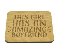 SHG at Home This Girl Has an Amazing Boyfriend Oak Veneer Coaster, Fun Gift for Her from Him, Valentines Present, Love Token, Novelty Drink Coaster, Anniversary Item (Girl, Oak Veneer), 9.8cm x 9.8cm