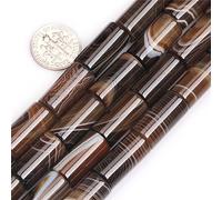 SHGbeads Brown Botswana Agate Onyx Gemstone Loose Beads Natural 10x20mm Column Tube Energy Stone Healing Power for Jewellery Making 15''