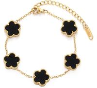 SHGDAIO Girls accessories Four Leaf Clover Bracelet for Women 18K Gold Plated Stainless Steel Lucky 4 Leaf Link Bracelet Jewelry Gift for Women Birthday Gift