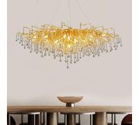 SHGDAIO Tree Branch Chandelier L100cm Gold Luxury Rectangular Crystal Raindrop Pendant Light 10 Lights Kitchen Island Hanging Light Fixture for Living Room Dining Room Foyer Entryway