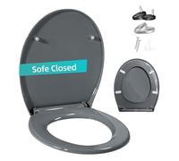 Shgjutop Toilet Seat Soft Close, Oval Soft Close Toilet Seat with Adjustable Hinges, Universal Quick Release Toilet Seats Lid in Sturdy Anti-Bacterial Premium PP Material, Grey