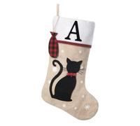 Shgngle 20 Inches Pets Initial Christmas Stocking,Cat Christmas Stocking Personalized with Wood Fish Tags Hanging Ornament,Xmas Gifts for Pets(Letter A)