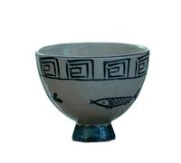 SHGUOMSC 45ml 6 * 6cm Blue and White Porcelain Tea Cup Coffee Goblet Mug Ceramic Wine Ice Cream for and Household Office(Ceramic Goblet- Ocean Wave Fish)