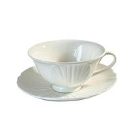 SHGUOMSC 60-200ml Chinese Porcelain Tea Cup Coffee Goblet Mug White Ceramic Footed Ice Cream Bowl for Adults Gifts(Relief Cup and Plate)