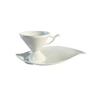 SHGUOMSC 60-200ml Chinese Porcelain Tea Cup Coffee Goblet Mug White Ceramic Footed Ice Cream Bowl for Adults Gifts(Flutter Cups and Plates)