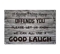 shgwehh Funny Sarcastic Metal Tin Sign If Something Here Offends you Please Let Us Know Signs Wall Art Decor Rustic Farmhouse Home Bar Wall Decorations 12 x 8 Inch