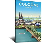 shgwehh Metal Tin Sign Germany Cologne Hohenzollern Bridge Vintage Travel Tin Sign Rustic Decor Cave Coffee Shop Bar Bedroom Home Wall Decor Tin Sign 20x30CM