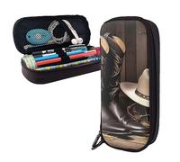 shgwehh Pencil Case Cowboy Black Hat Western Boots Printed Big Capacity Pencil Case Pencil Pouch Simple Stationery Organizer for Office Travel Holder Box