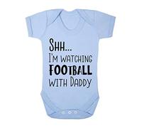 Shh I'm watching football with daddy statement [BBY3] baby grow vest, 3-6 months, Pastel Blue