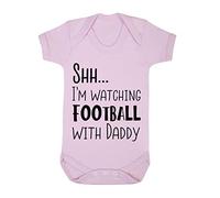 Shh I'm watching football with daddy statement [BBY3] baby grow vest, 3-6 months, Pastel Pink