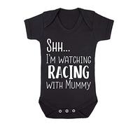 Shh I'm watching racing with Mummy, family time activity statement [BBY7] baby grow vest, 3-6 months, Black