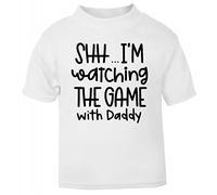 Shh I'm Watching The Game with Daddy Statement [BBY5] Short Sleeve Cotton Toddler t Shirt, 2-3 Years, White