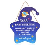Shhh Baby Sleeping Door Sign, Baby Sleeping Sign for Front Door Do Not Dont Ring Doorbell Sign Baby Room Door Hanger for New Dad Expecting Dad (Star)