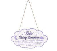 Shhh Baby Sleeping Sign for Front Door, 17x30cm/6.7x11.8in Wooden Elegant 3D Purple White No Knocking Sign with Hemp Rope for Nursery Room & Kids Room