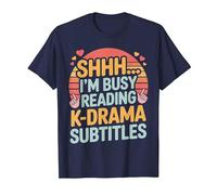 Shhh I'm Busy Reading K Drama Subtitles T-Shirt, Men, Navy Blue, Large