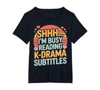 Shhh I'm Busy Reading K Drama Subtitles T-Shirt, Women's Plus, Black, 4X