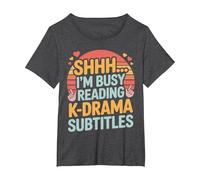 Shhh I'm Busy Reading K Drama Subtitles T-Shirt, Women's Plus, Dark Heather Grey, 4X