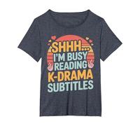 Shhh I'm Busy Reading K Drama Subtitles T-Shirt, Women's Plus, Heather Blue, 2X