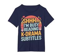 Shhh I'm Busy Reading K Drama Subtitles T-Shirt, Women's Plus, Navy Blue, 4X