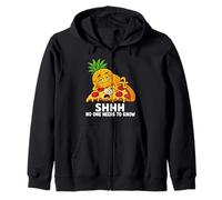 Shhh No One Needs to Know Funny Pineapple and Pizza Zip Hoodie