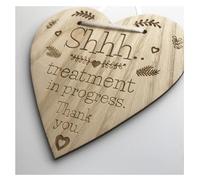 Shhh…. Treatment In Progress - Hanging Heart Door Sign For Home Beauty Salon 3MM - Various Ribbon Colours Available
