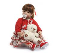 SHHYD 24 Inch 60CM Reborn Baby Dolls Toddlers Doll Red Dress Girl LifeLike Reborn Child Dolls Long Hair Soft Body Realistic Newborn Toys Cheap Reborn Babies Kid Dolls Best Children Gifts