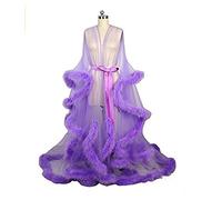 Shhyy Feather Dressing Gown Boudoir Wedding Gift Old Hollywood Marabou RobeSexy Illusion Long Lingerie Robe Nightgown,B
