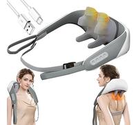 Shiatsu Neck and Back Massager with Soothing Heat, Electric Shoulder Massage 6 Nodes Deep Tissue 4D Kneading Massages, for Shoulder, Leg, Body Muscle Pain Relief, Home, Office, Gray+Brown