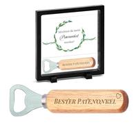 Shiawase Godfather Questions with Picture Frame, Bottle Opener, Best Godfather Gift, Would You Like to Be My Godfather, Wooden Handle Opener Birth Christening Gifts for Godfather
