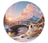 Shiba Inu 1000 Pieces Jigsaws Stress Reliever Difficult Challenge for Adults & Kids Unique Challenge Game Cute Pets Creative Round Jigsaw Puzzles Home Decor Gifts (67.5x67.5cm)