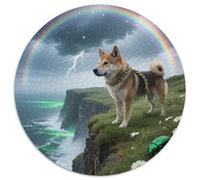 Shiba Inu 1000 Pieces Jigsaws Stress Reliever Difficult Challenge for Adults & Kids Unique Challenge Game Cute Pets Round Puzzles Family Game Gifts (67.5x67.5cm)