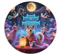Shiba Inu 1000 Pieces Jigsaws Stress Reliever Difficult Challenge for Adults & Kids Unique Challenge Game Cute Pets Creative Round Jigsaw Puzzles Home Decor Gifts (67.5x67.5cm)