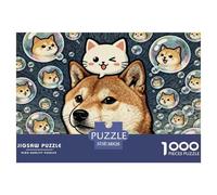 Shiba Inu Cat Head Bubbles Jigsaw Puzzle Waterproof 1000 Piece Puzzles for Adults Gifts Colourful Challenging Games