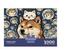Shiba Inu Cat Head Bubbles Jigsaw Puzzle Waterproof 1000 Piece Puzzles for Adults Gifts Colourful Challenging Games