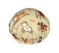Shiba Inu Cream,Shower Cap Nightcap Double Layer Waterproof Elastic Bath Cap Reusable Hair Cap