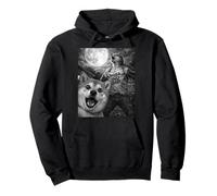 Shiba Inu Dad Funny Vintage Horror Graphic Men's Moon Selfie Pullover Hoodie