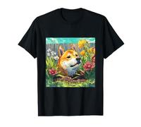 Shiba Inu Digging Garden Dog Breed Illustration Art Value Graphic T-Shirt