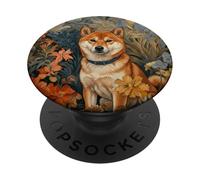 Shiba Inu Dog Botanical Floral Art PopSockets Adhesive PopGrip