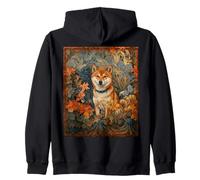 Shiba Inu Dog Botanical Floral Art Zip Hoodie