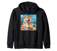 Shiba Inu Dog Bubble Tea Art Cityscape Zip Hoodie