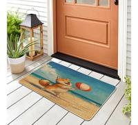 Shiba Inu Dog Front Black Door Mat Outside Inside Entrance 29 * 17, Funny Puppy Animal Beach Cartoon Kids Outdoor Indoor Washable Doormat, Small Pet Classroom Patio Garage Shoes Off Doormat