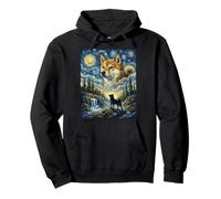 Shiba Inu Dog Moon Howling Starry Night Van Gogh Art Style Pullover Hoodie