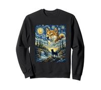 Shiba Inu Dog Moon Howling Starry Night Van Gogh Art Style Sweatshirt