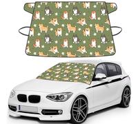 Shiba Inu Dog Pattern Flower Green Background, Car Windshield Cover, Protective Windscreen Cover - Snow Ice Sun UV Dust Water Resistant - Fit for Most Cars